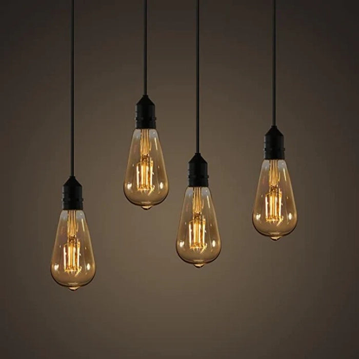 Ceiling Hanging Pendant Light with E27 Bulb Holder | With A60 Filament Bulb | Pack Of 02