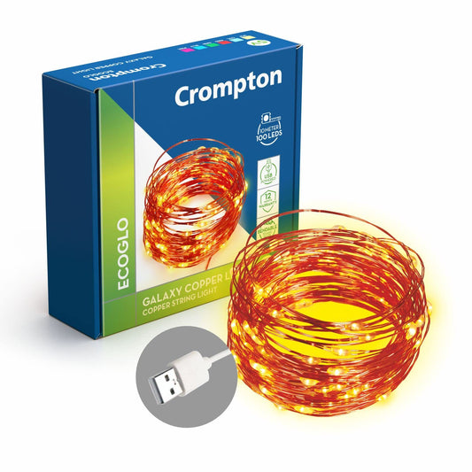 Crompton Galaxy Copper USB-Powered Fairy Lights: 100 Warm White LEDs, 10m Long
