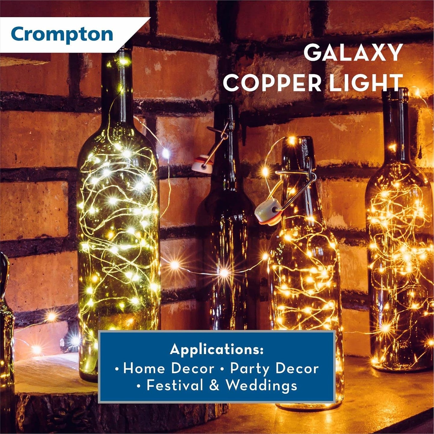 Crompton Galaxy Copper USB-Powered Fairy Lights: 100 Warm White LEDs, 10m Long