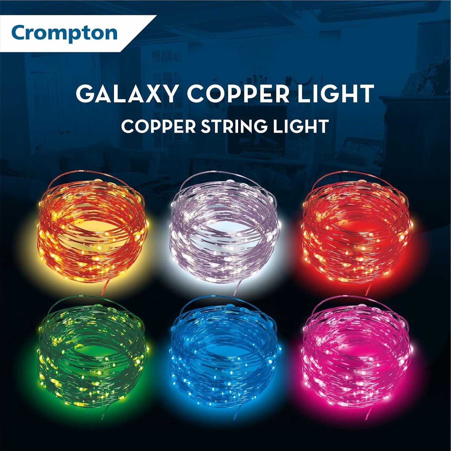 Crompton Galaxy Copper USB-Powered Fairy Lights: 100 Warm White LEDs, 10m Long